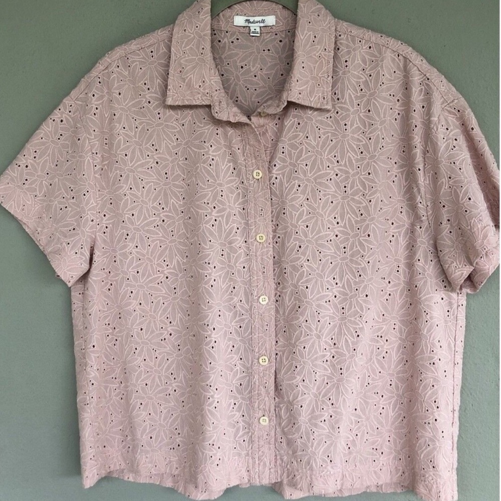 Madewell Pink Eyelet Short-Sleeve Button-Up Shirt